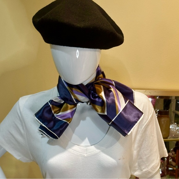 🌟HP🌟VTG 1980s Purple & Gold Acetate Geometric Patterned Scarf Japan - Picture 4 of 10